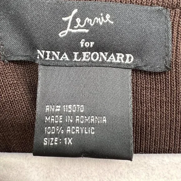 Lemmie for Nina Leonard Brown Knit Pom Pom Off Shoulder Sweater Sz 1X - Picture 3 of 8